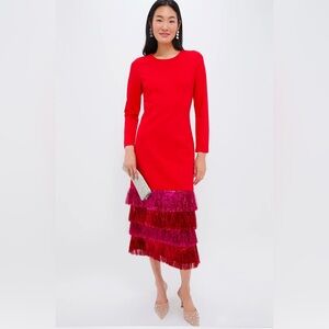 Hyacinth House Red & Pink Metallic Fringe Francie Long Sleeve Maxi Dress